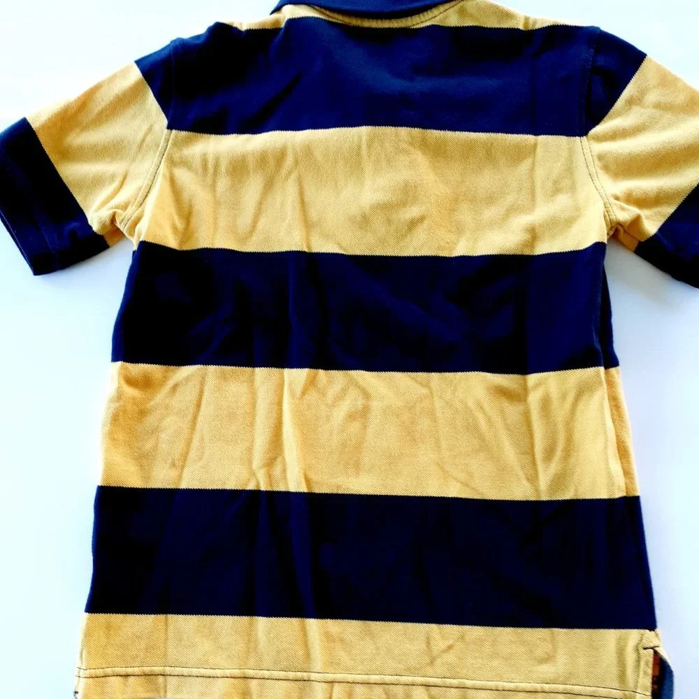 Gap Boys Polo Shirt Navy Yellow Short Sleeve Stripes Medium